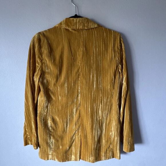Topshop Women’s Size US2 Yellow Crinkle One Button Velvet Blazer Jacket Glam - Picture 3 of 11